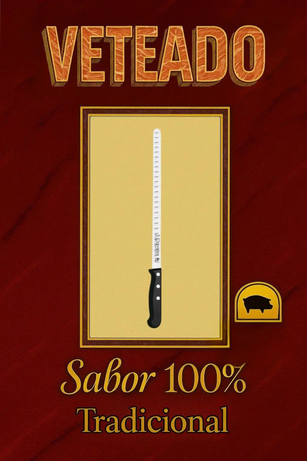 Cuchillo Jamonero Profesional 29 cm – Acero Inoxidable Alveolado Veteado